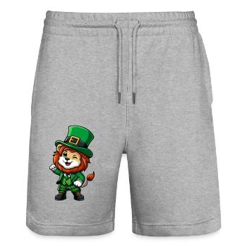 Dessin animé du lion de la Saint-Patrick - Short de jogging bio TRAINER Stanley/Stella unisexe - gris chiné - Devant - Nik (191cm) & Marisol (170cm)