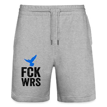 FCK WRS - Stanley/Stella Trainer Unisex Organic Jogging Shorts - heather grey - Front - Nik (191cm) & Marisol (170cm)