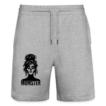 Momster Skull with Messy Bun - Stanley/Stella Trainer Unisex Organic Jogging Shorts - heather grey - Front - Nik (191cm) & Marisol (170cm)