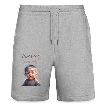 forever young - Stanley/Stella Trainer Unisex Organic Jogging Shorts - heather grey - Front - Nik (191cm) & Marisol (170cm)