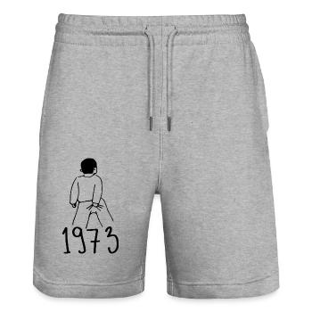 1973 Birthday 1973 - Stanley/Stella Trainer Unisex Organic Jogging Shorts - heather grey - Front - Nik (191cm) & Marisol (170cm)