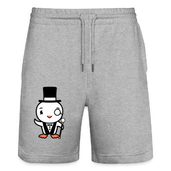 Sir Bird chapeau haut de forme Monocle Lunettes Rich M. - Short de jogging bio TRAINER Stanley/Stella unisexe - gris chiné - Devant - Nik (191cm) & Marisol (170cm)