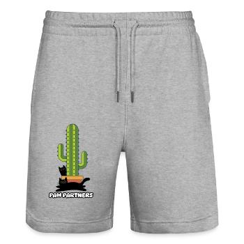 Les deux chats amis et complices à côté du cactus - Short de jogging bio TRAINER Stanley/Stella unisexe - gris chiné - Devant - Nik (191cm) & Marisol (170cm)