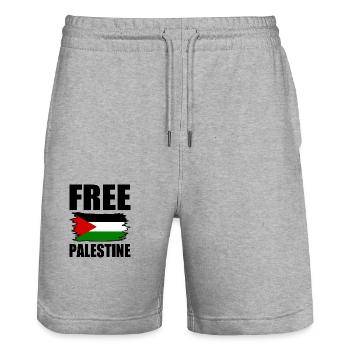 Free palestine - Stanley/Stella Trainer Unisex Organic Jogging Shorts - heather grey - Front - Nik (191cm) & Marisol (170cm)