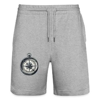 Vintage Compass: Northward with Style - Stanley/Stella Trainer Unisex Organic Jogging Shorts - heather grey - Front - Nik (191cm) & Marisol (170cm)