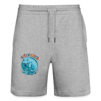 Dugong mein Spirit Animal ich liebe Manatees - Stanley/Stella Unisex Bio Joggingshorts Trainer  - Grau meliert - Vorne - Nik (191cm) & Marisol (170cm)