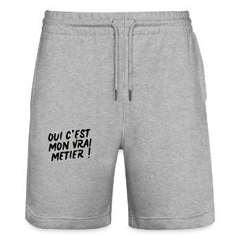 Oui c'est mon vrai métier ! - Short de jogging bio TRAINER Stanley/Stella unisexe - gris chiné - Devant - Nik (191cm) & Marisol (170cm)