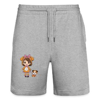 Kawaii Girl In a Dog costume - Stanley/Stella Trainer Unisex Organic Jogging Shorts - heather grey - Front - Nik (191cm) & Marisol (170cm)