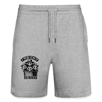 3 cool possums trash trio in the trash can - Stanley/Stella Trainer Unisex Organic Jogging Shorts - heather grey - Front - Nik (191cm) & Marisol (170cm)