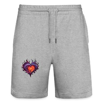 Cœur Flamme Feu Amour - Short de jogging bio TRAINER Stanley/Stella unisexe - gris chiné - Devant - Nik (191cm) & Marisol (170cm)
