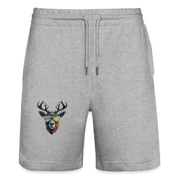 Hirsch Hipster Cool Party - Stanley/Stella Unisex Bio Joggingshorts Trainer  - Grau meliert - Vorne - Nik (191cm) & Marisol (170cm)