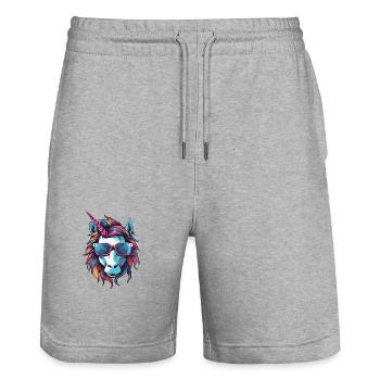 Unicorn Head - Stanley/Stella Trainer Unisex Organic Jogging Shorts - heather grey - Front - Nik (191cm) & Marisol (170cm)