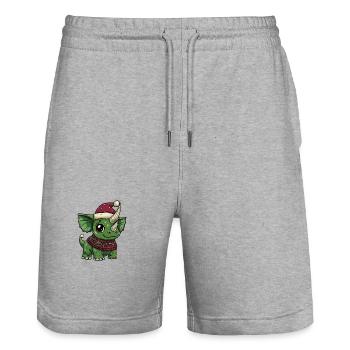 Dinosaur triceratops Christmas Comic - Stanley/Stella Trainer Unisex Organic Jogging Shorts - heather grey - Front - Nik (191cm) & Marisol (170cm)