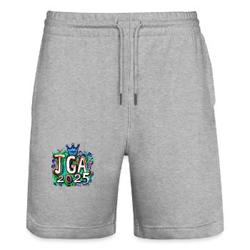 Jga 2025 Enterrement de vie de garçon - Short de jogging bio TRAINER Stanley/Stella unisexe - gris chiné - Devant - Nik (191cm) & Marisol (170cm)