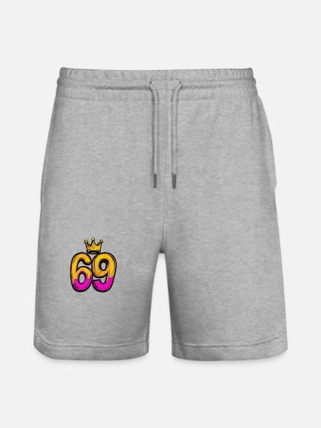 69 Zahl Krone - Stanley/Stella Unisex Bio Joggingshorts Trainer - Grau meliert