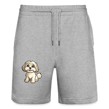 Havanese Dog Comic Baby - Stanley/Stella Trainer Unisex Organic Jogging Shorts - heather grey - Front - Nik (191cm) & Marisol (170cm)