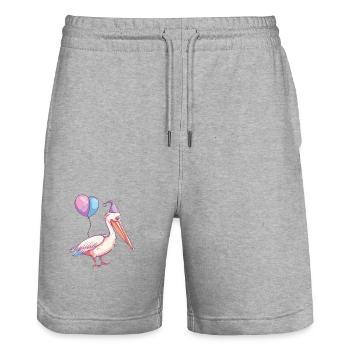 Pelican Bird Birthday Baby - Stanley/Stella Trainer Unisex Organic Jogging Shorts - heather grey - Front - Nik (191cm) & Marisol (170cm)