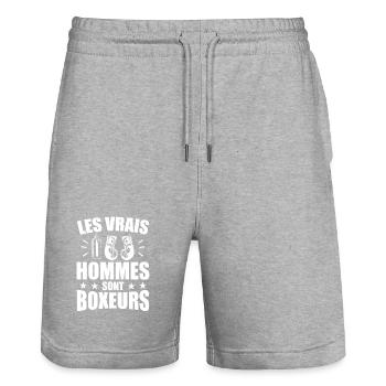Echte Männer sind Boxer Humor Boxen - Stanley/Stella Unisex Bio Joggingshorts Trainer  - Grau meliert - Vorne - Nik (191cm) & Marisol (170cm)