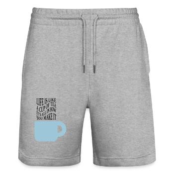 Life like tea - Stanley/Stella Trainer Unisex Organic Jogging Shorts - heather grey - Front - Nik (191cm) & Marisol (170cm)