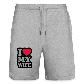 I love my wife - J'aime ma femme - Short de jogging bio TRAINER Stanley/Stella unisexe - gris chiné - Devant - Nik (191cm) & Marisol (170cm)