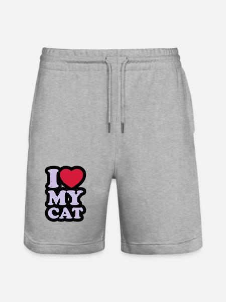 I love my cat - Stanley/Stella Trainer Unisex Organic Jogging Shorts - heather grey