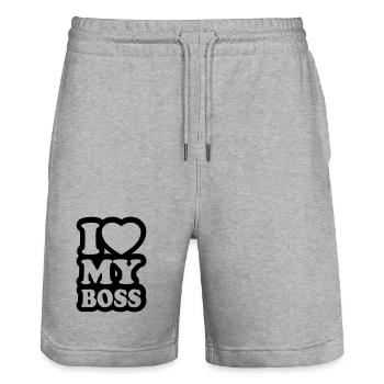 I love my boss - J'aime mon patron - Short de jogging bio TRAINER Stanley/Stella unisexe - gris chiné - Devant - Nik (191cm) & Marisol (170cm)