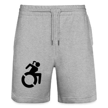 Rollstuhlsymbol für Frauen, Damen # - Stanley/Stella Unisex Bio Joggingshorts Trainer  - Grau meliert - Vorne - Nik (191cm) & Marisol (170cm)