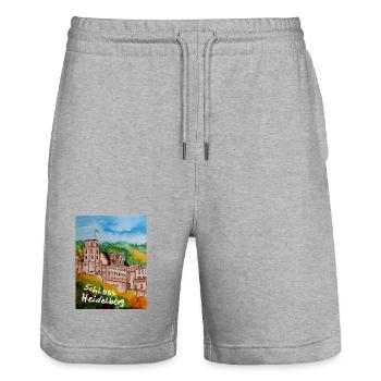 EG Urlaub I Heidelberg I Schloss I Aquarell - Stanley/Stella Unisex Bio Joggingshorts Trainer  - Grau meliert - Vorne - Nik (191cm) & Marisol (170cm)