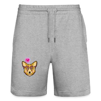 Chien géométrique au cœur - Short de jogging bio TRAINER Stanley/Stella unisexe - gris chiné - Devant - Nik (191cm) & Marisol (170cm)