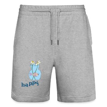 Fish in a jar Happy - Stanley/Stella Trainer Unisex Organic Jogging Shorts - heather grey - Front - Nik (191cm) & Marisol (170cm)