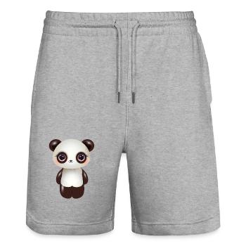 niedlicher Panda mit rosa Wangen im Comic Stil - Stanley/Stella Unisex Bio Joggingshorts Trainer  - Grau meliert - Vorne - Nik (191cm) & Marisol (170cm)