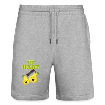 Je déteste le camping. Image du peigne et des poires * - Short de jogging bio TRAINER Stanley/Stella unisexe - gris chiné - Devant - Nik (191cm) & Marisol (170cm)