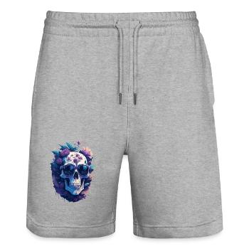Pastel-colored floral skull with sunglasses - Stanley/Stella Trainer Unisex Organic Jogging Shorts - heather grey - Front - Nik (191cm) & Marisol (170cm)