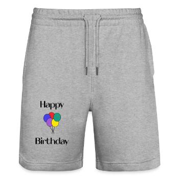 ANNIVERSARY. HAPPY BIRTHDAY. HAPPY BIRTHDAY. - Stanley/Stella Trainer Unisex Organic Jogging Shorts - heather grey - Front - Nik (191cm) & Marisol (170cm)