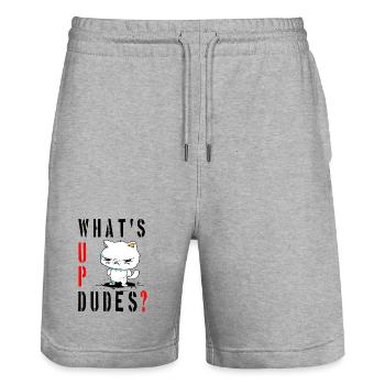 whats up dudes? Angry Cat - Stanley/Stella Unisex Bio Joggingshorts Trainer  - Grau meliert - Vorne - Nik (191cm) & Marisol (170cm)