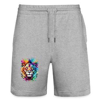 Leo Colorful - Lion Head - Zodiac sign Leo - Stanley/Stella Trainer Unisex Organic Jogging Shorts - heather grey - Front - Nik (191cm) & Marisol (170cm)