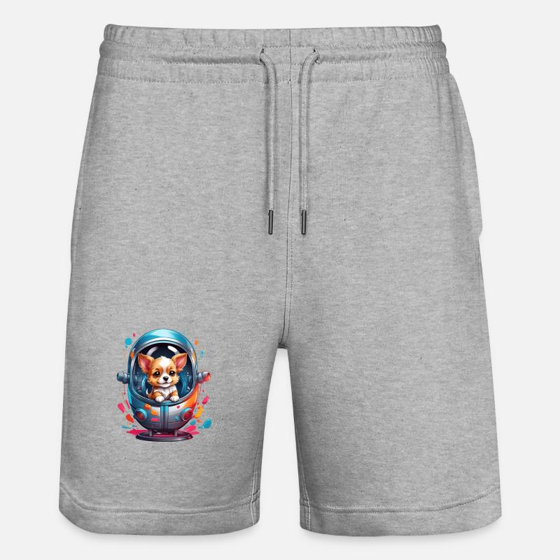 Chiot de l’espace en combinaison spatiale - Short de jogging bio TRAINER Stanley/Stella unisexe - gris chiné