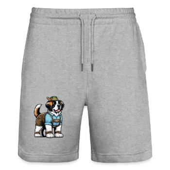 St. Bernard Dog Bavaria - Stanley/Stella Trainer Unisex Organic Jogging Shorts - heather grey - Front - Nik (191cm) & Marisol (170cm)