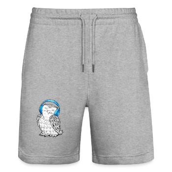 Owl with headphones - Stanley/Stella Trainer Unisex Organic Jogging Shorts - heather grey - Front - Nik (191cm) & Marisol (170cm)