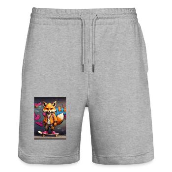 Urbaner Fuchs auf Skateboard im Graffiti-Stil - Stanley/Stella Unisex Bio Joggingshorts Trainer  - Grau meliert - Vorne - Nik (191cm) & Marisol (170cm)