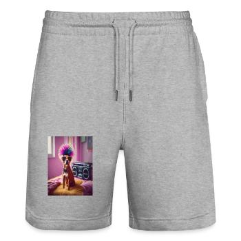 Punk-Hund mit Sonnenbrille und Boombox - Stanley/Stella Unisex Bio Joggingshorts Trainer  - Grau meliert - Vorne - Nik (191cm) & Marisol (170cm)
