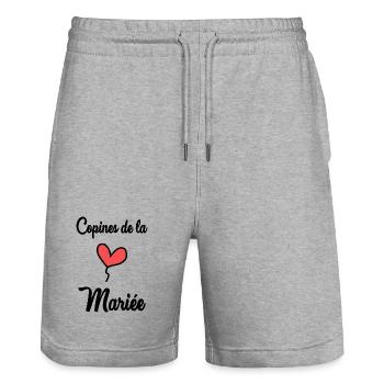 BRIDE'S GIRLFRIENDS - Stanley/Stella Trainer Unisex Organic Jogging Shorts - heather grey - Front - Nik (191cm) & Marisol (170cm)