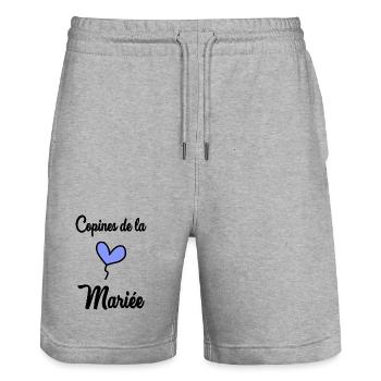HOCHZEIT. ZUKÜNFTIGE BRAUT. Junggesellinnenabschied. MANNSCHAFT. TEAM BRIDAL - Stanley/Stella Unisex Bio Joggingshorts Trainer  - Grau meliert - Vorne - Nik (191cm) & Marisol (170cm)