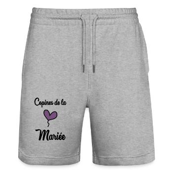BRIDE'S GIRLFRIENDS - Stanley/Stella Trainer Unisex Organic Jogging Shorts - heather grey - Front - Nik (191cm) & Marisol (170cm)