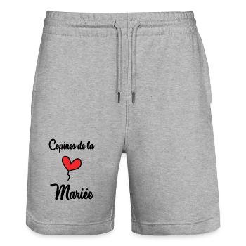 BRIDE'S GIRLFRIENDS - Stanley/Stella Trainer Unisex Organic Jogging Shorts - heather grey - Front - Nik (191cm) & Marisol (170cm)