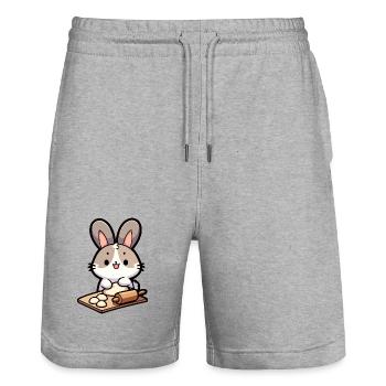 Bunny Baker : Le défriqueur de pâte - Short de jogging bio TRAINER Stanley/Stella unisexe - gris chiné - Devant - Nik (191cm) & Marisol (170cm)