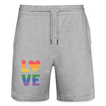 LGBT Pride Month - Love is Love - Stanley/Stella Trainer Unisex Organic Jogging Shorts - heather grey - Front - Nik (191cm) & Marisol (170cm)