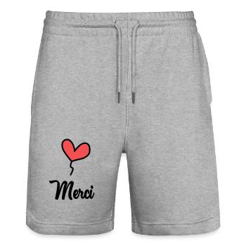 MAÎTRESSE. MAITRE. MERCI. MERCI MAÎTRESSE - Short de jogging bio TRAINER Stanley/Stella unisexe - gris chiné - Devant - Nik (191cm) & Marisol (170cm)