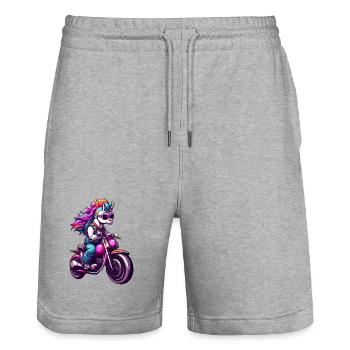 Einhörner Motorradfahrer / Motorrad Einhorn - Stanley/Stella Unisex Bio Joggingshorts Trainer  - Grau meliert - Vorne - Nik (191cm) & Marisol (170cm)