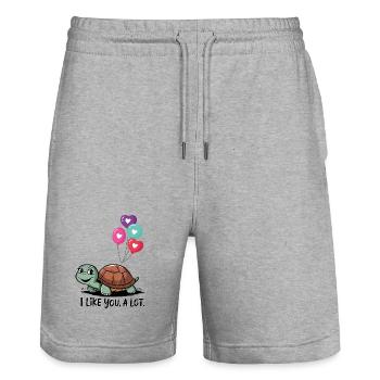 Turtle with Heart Balloons - Stanley/Stella Trainer Unisex Organic Jogging Shorts - heather grey - Front - Nik (191cm) & Marisol (170cm)